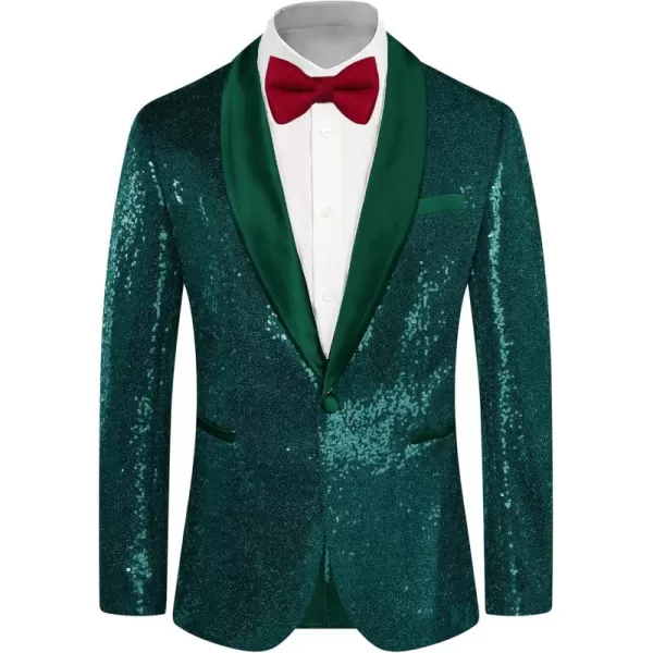 imageGRACE KARIN Mens Sequin Blazer Shiny Shawl Lapel One Button Suit Jacket for Men Dinner Party Wedding Festival TuxedoGreen