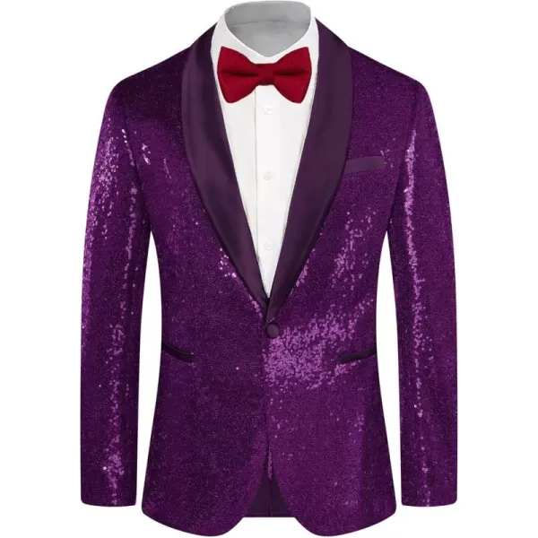 imageGRACE KARIN Mens Sequin Blazer Shiny Shawl Lapel One Button Suit Jacket for Men Dinner Party Wedding Festival TuxedoPurple