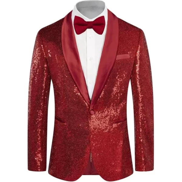 imageGRACE KARIN Mens Sequin Blazer Shiny Shawl Lapel One Button Suit Jacket for Men Dinner Party Wedding Festival TuxedoRed