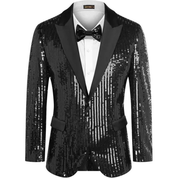 imageGRACE KARIN Mens Sequin Blazer Suit One Button Slim Fit Mens Sequin Jacket for PartyPromWeddingBlack