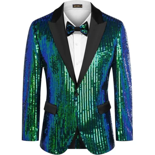 imageGRACE KARIN Mens Sequin Blazer Suit One Button Slim Fit Mens Sequin Jacket for PartyPromWeddingGreen Multicoloured