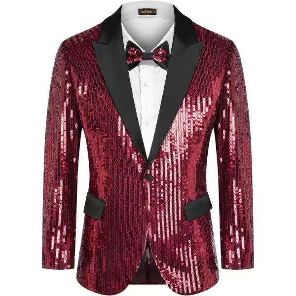 imageGRACE KARIN Mens Sequin Blazer Suit One Button Slim Fit Mens Sequin Jacket for PartyPromWeddingWine Red