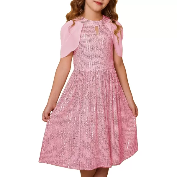 imageGRACE KARIN Girls Sequin Dresses Halter Neck Backless Elegant Formal Prom Party Graduation Pageant Dress 514Pink