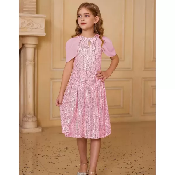 imageGRACE KARIN Girls Sequin Dresses Halter Neck Backless Elegant Formal Prom Party Graduation Pageant Dress 514Pink