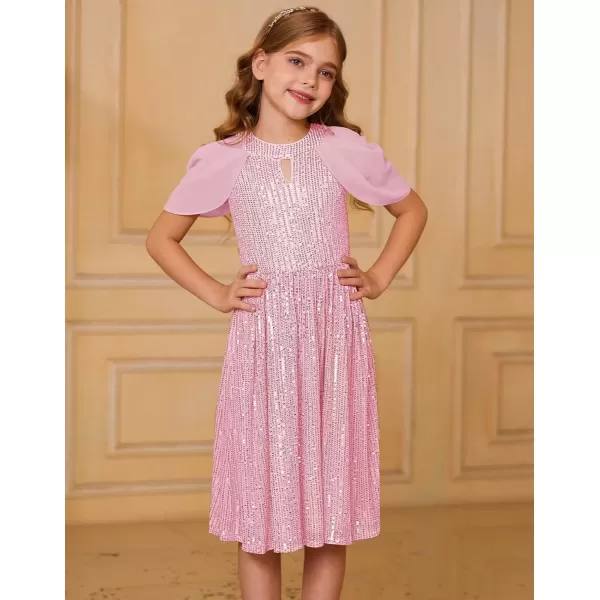 imageGRACE KARIN Girls Sequin Dresses Halter Neck Backless Elegant Formal Prom Party Graduation Pageant Dress 514Pink