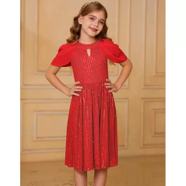 imageGRACE KARIN Girls Sequin Dresses Halter Neck Backless Elegant Formal Prom Party Graduation Pageant Dress 514Red