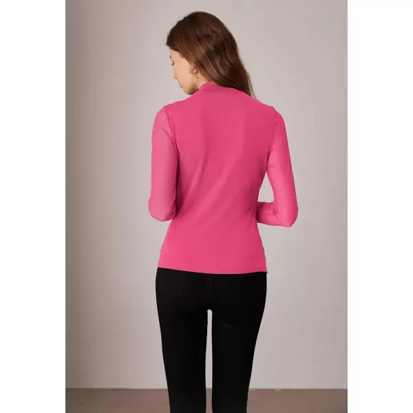 imageGRACE KARIN Mesh Tops for Women Dressy Sheer Long Sleeve Mock Neck Slim Blouses Going Out ShirtsRose Red