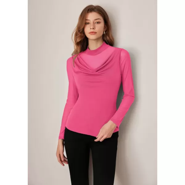imageGRACE KARIN Mesh Tops for Women Dressy Sheer Long Sleeve Mock Neck Slim Blouses Going Out ShirtsRose Red