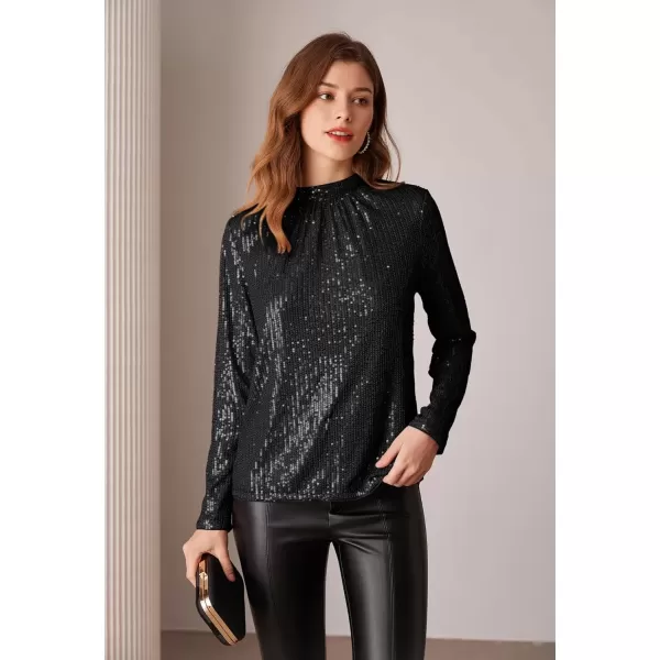 imageGRACE KARIN Sequin Tops for Women Long Sleeve Crew Neck Loose Fit Sparkly for Party 2024 Fall WinterBlack