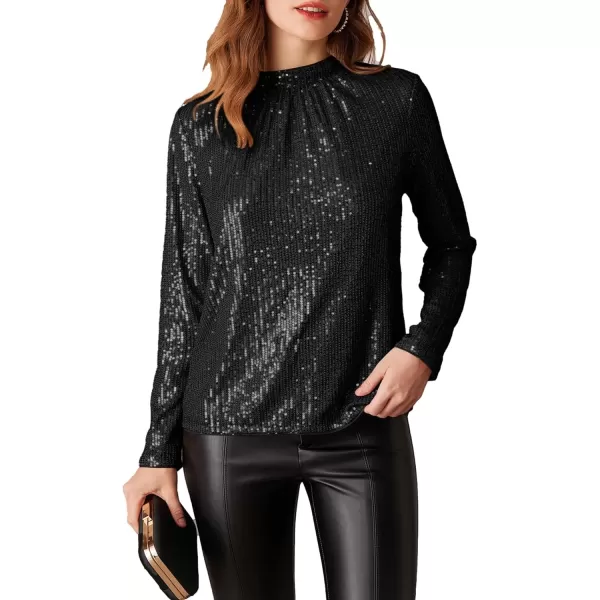 imageGRACE KARIN Sequin Tops for Women Long Sleeve Crew Neck Loose Fit Sparkly for Party 2024 Fall WinterBlack