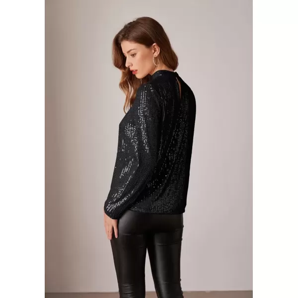 imageGRACE KARIN Sequin Tops for Women Long Sleeve Crew Neck Loose Fit Sparkly for Party 2024 Fall WinterBlack