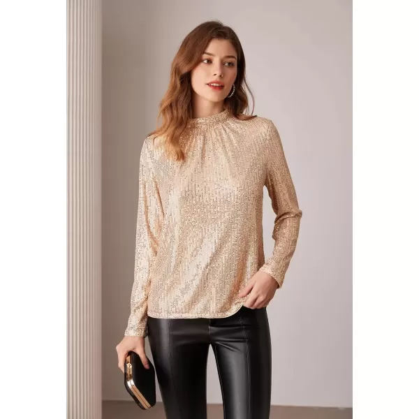 imageGRACE KARIN Sequin Tops for Women Long Sleeve Crew Neck Loose Fit Sparkly for Party 2024 Fall WinterChampagne Gold