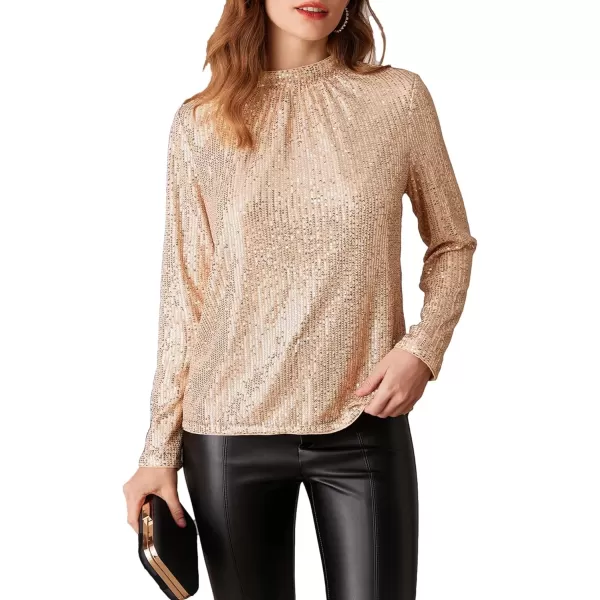 imageGRACE KARIN Sequin Tops for Women Long Sleeve Crew Neck Loose Fit Sparkly for Party 2024 Fall WinterChampagne Gold