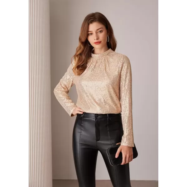 imageGRACE KARIN Sequin Tops for Women Long Sleeve Crew Neck Loose Fit Sparkly for Party 2024 Fall WinterChampagne Gold