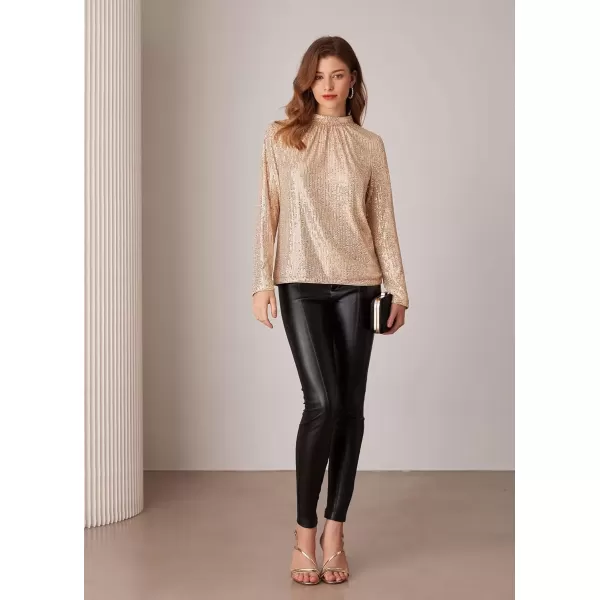 imageGRACE KARIN Sequin Tops for Women Long Sleeve Crew Neck Loose Fit Sparkly for Party 2024 Fall WinterChampagne Gold