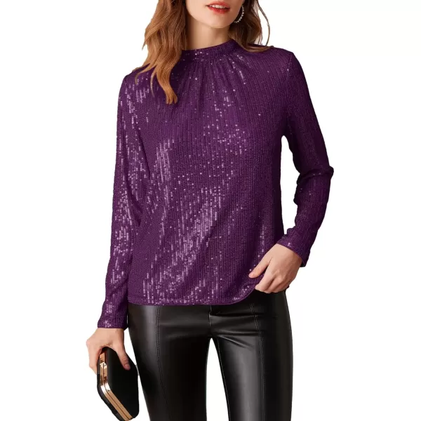 imageGRACE KARIN Sequin Tops for Women Long Sleeve Crew Neck Loose Fit Sparkly for Party 2024 Fall WinterDark Purple