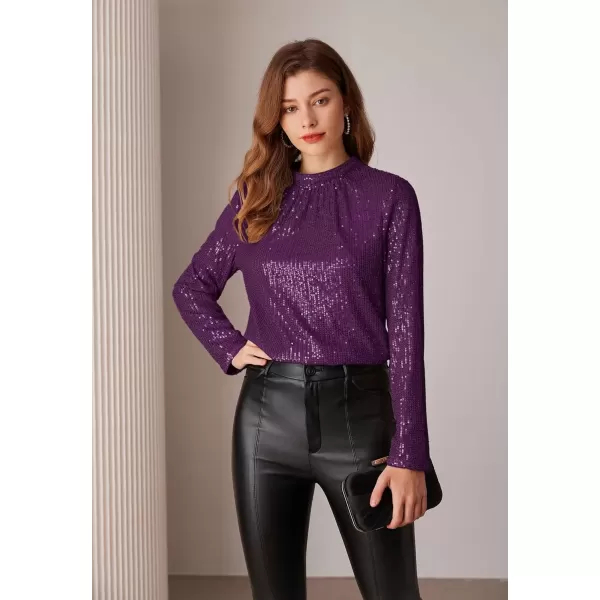 imageGRACE KARIN Sequin Tops for Women Long Sleeve Crew Neck Loose Fit Sparkly for Party 2024 Fall WinterDark Purple