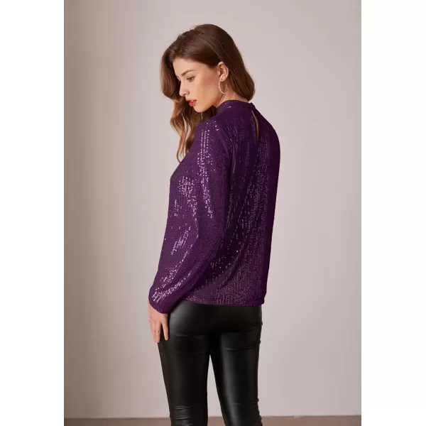 imageGRACE KARIN Sequin Tops for Women Long Sleeve Crew Neck Loose Fit Sparkly for Party 2024 Fall WinterDark Purple
