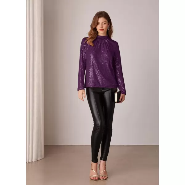 imageGRACE KARIN Sequin Tops for Women Long Sleeve Crew Neck Loose Fit Sparkly for Party 2024 Fall WinterDark Purple