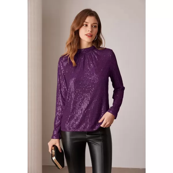 imageGRACE KARIN Sequin Tops for Women Long Sleeve Crew Neck Loose Fit Sparkly for Party 2024 Fall WinterDark Purple
