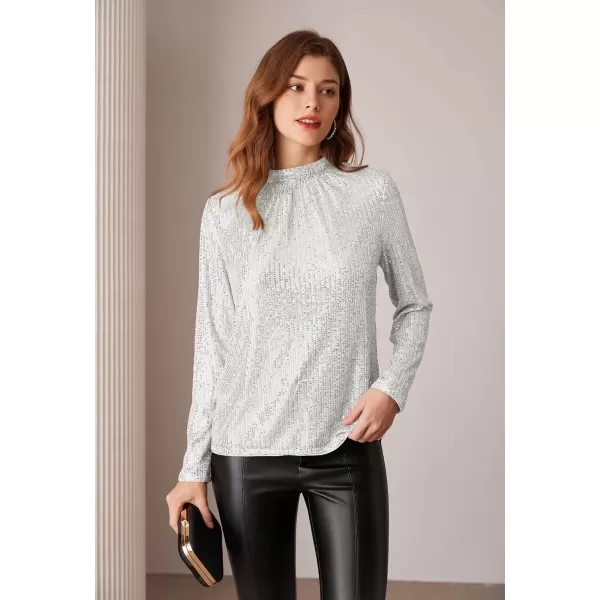 imageGRACE KARIN Sequin Tops for Women Long Sleeve Crew Neck Loose Fit Sparkly for Party 2024 Fall WinterSilver