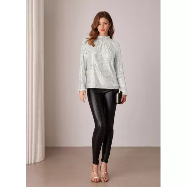 imageGRACE KARIN Sequin Tops for Women Long Sleeve Crew Neck Loose Fit Sparkly for Party 2024 Fall WinterSilver