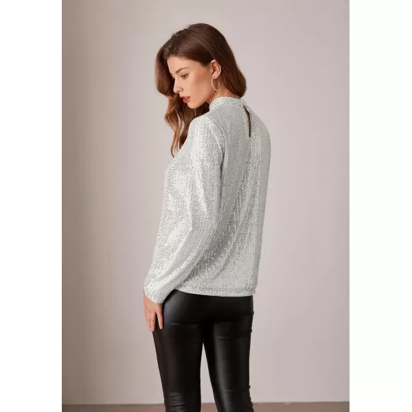 imageGRACE KARIN Sequin Tops for Women Long Sleeve Crew Neck Loose Fit Sparkly for Party 2024 Fall WinterSilver