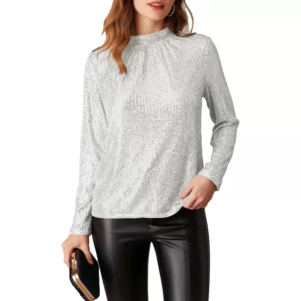 imageGRACE KARIN Sequin Tops for Women Long Sleeve Crew Neck Loose Fit Sparkly for Party 2024 Fall WinterSilver