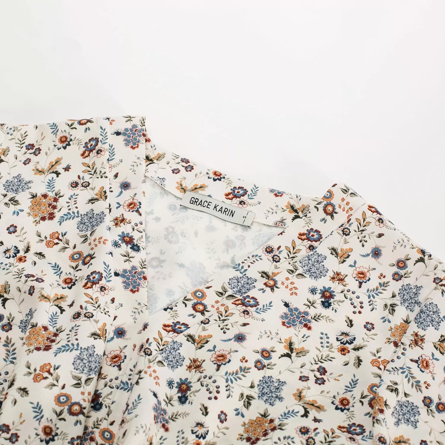 imageGRACE KARIN 2024 Womens Elegant V Neck Floral Peplum Tops Tie Front Short Bell Sleeve Shirts Tops BlouseApricot Floral