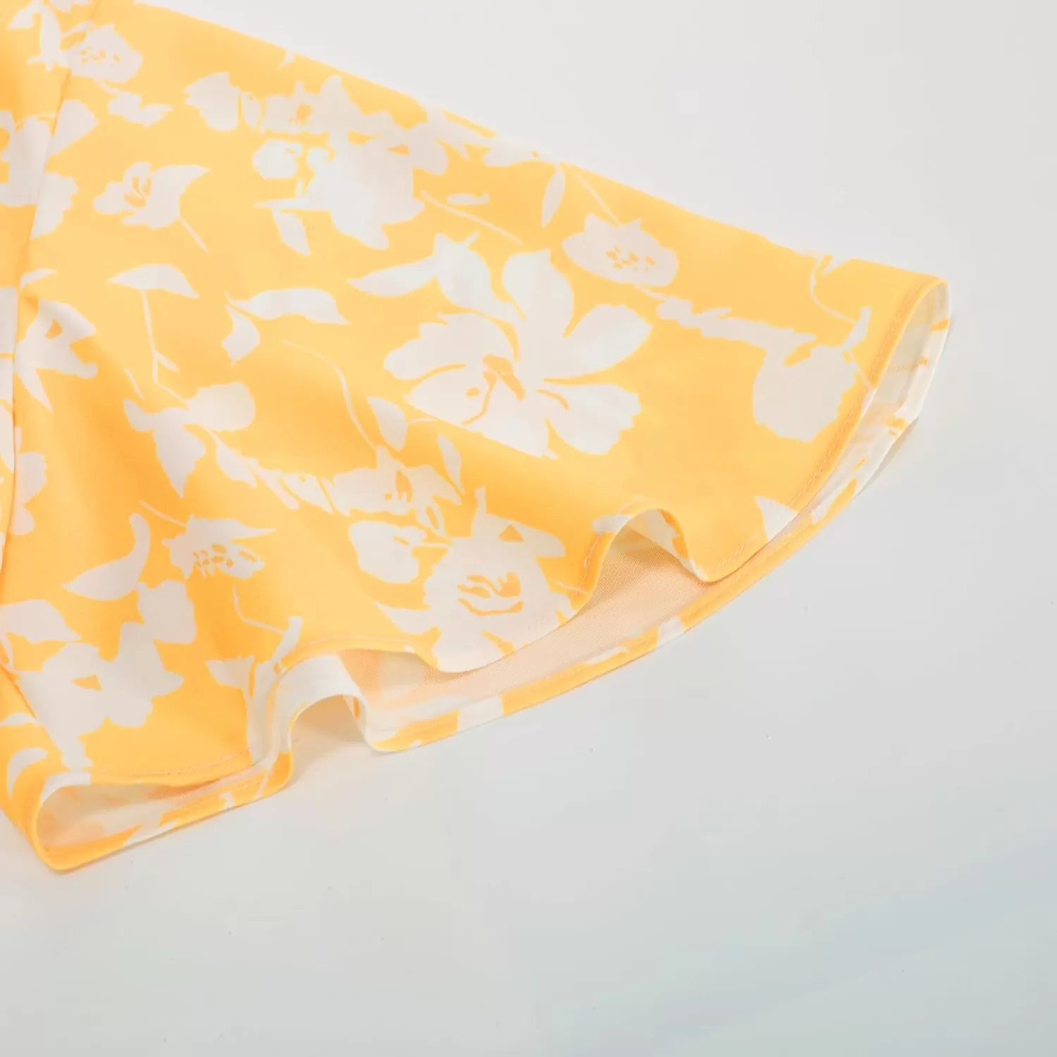 imageGRACE KARIN 2024 Womens Elegant V Neck Floral Peplum Tops Tie Front Short Bell Sleeve Shirts Tops BlouseYellow White