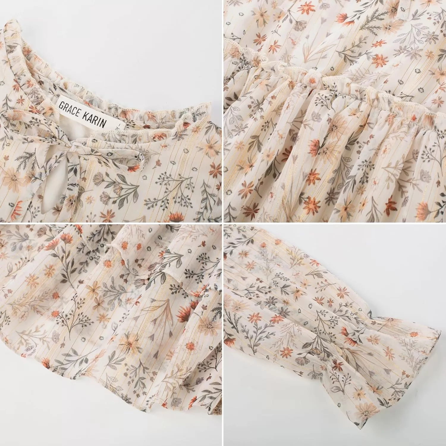 imageGRACE KARIN Girls Fall Long Sleeve Dress Formal Party Holiday Smocked Waist Midi Dresses 512YearsBeige