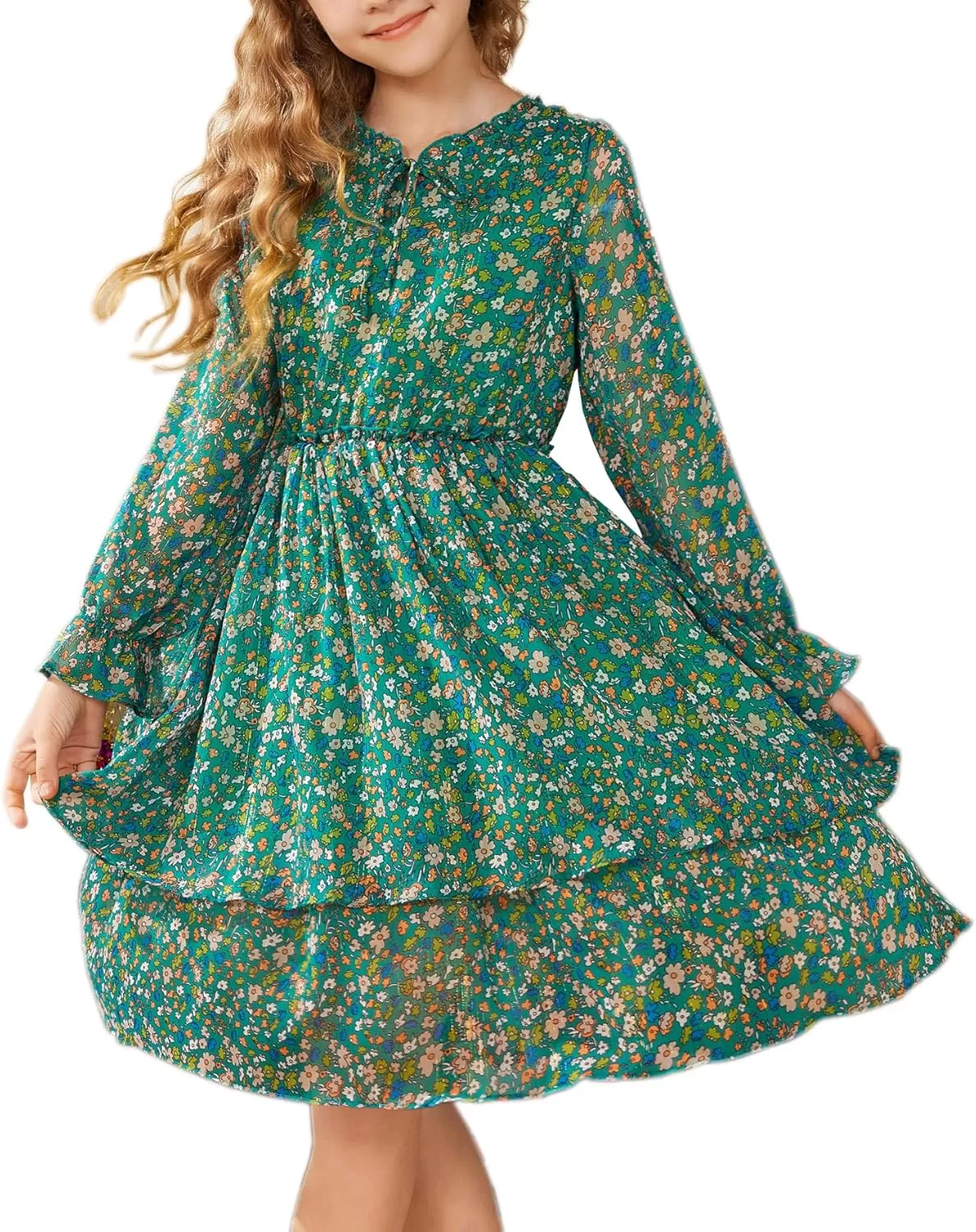 imageGRACE KARIN Girls Fall Long Sleeve Dress Formal Party Holiday Smocked Waist Midi Dresses 512YearsGreen