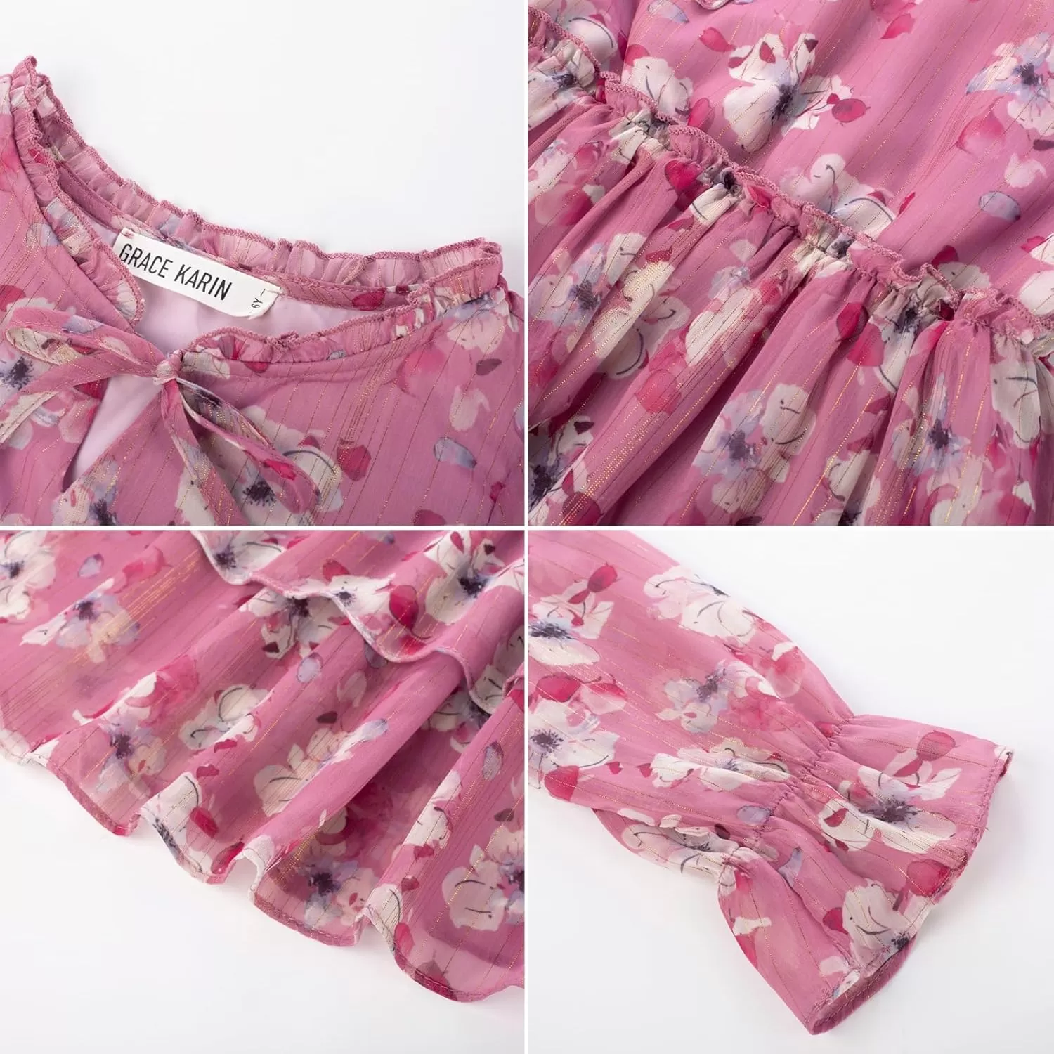 imageGRACE KARIN Girls Fall Long Sleeve Dress Formal Party Holiday Smocked Waist Midi Dresses 512YearsPink