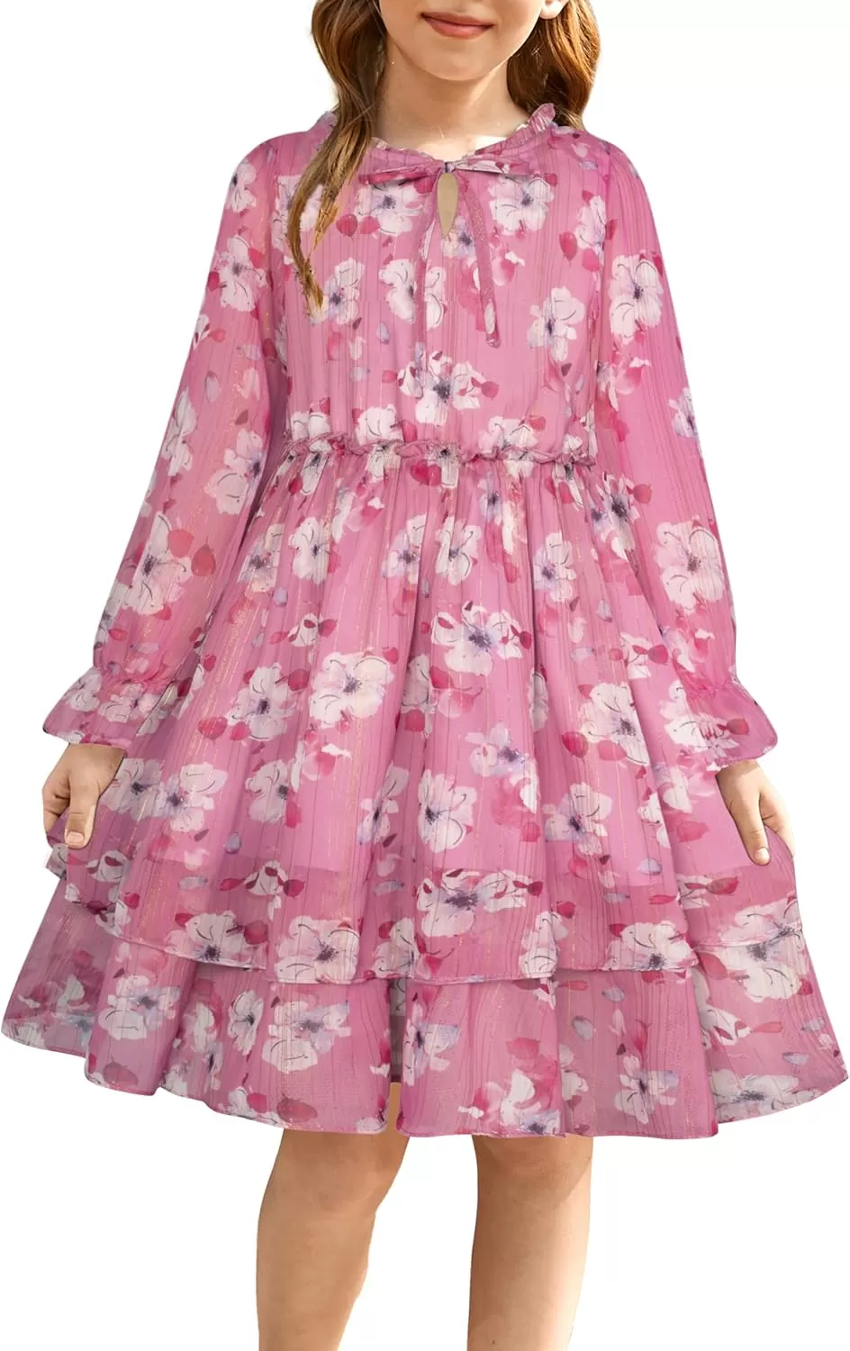 imageGRACE KARIN Girls Fall Long Sleeve Dress Formal Party Holiday Smocked Waist Midi Dresses 512YearsPink