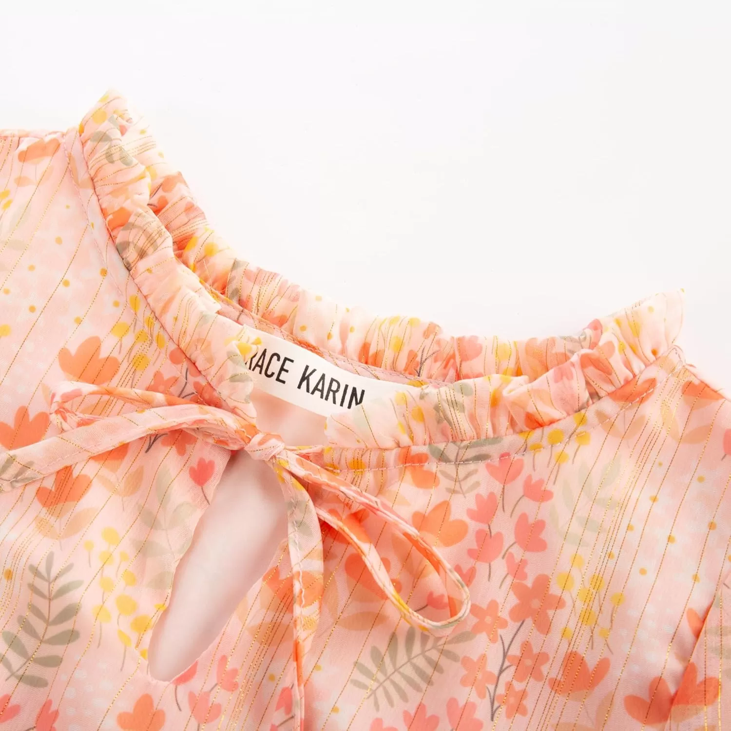 imageGRACE KARIN Girls Fall Long Sleeve Dress Formal Party Holiday Smocked Waist Midi Dresses 512YearsPink Orange Floral