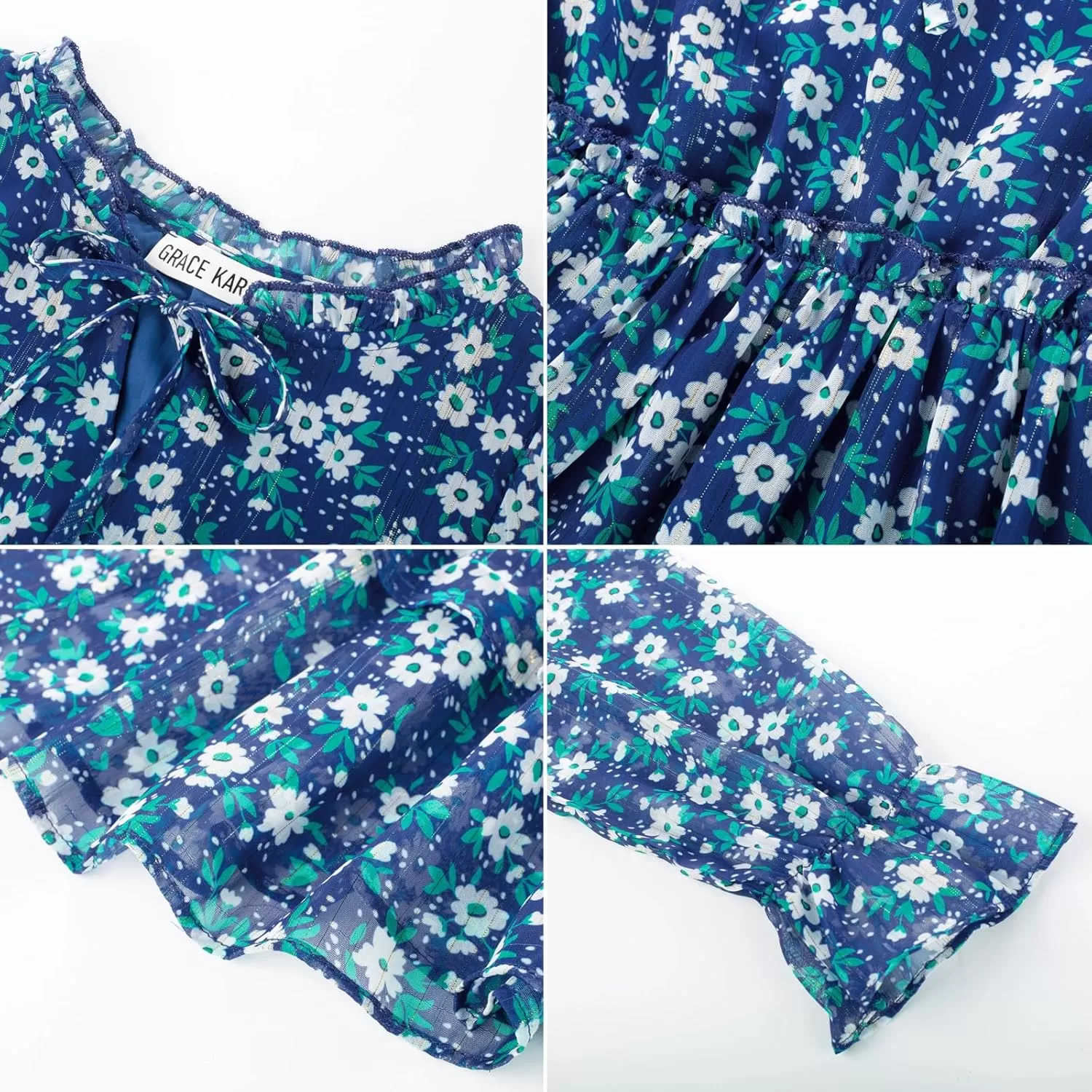 imageGRACE KARIN Girls Fall Long Sleeve Dress Formal Party Holiday Smocked Waist Midi Dresses 512YearsRoyal Blue