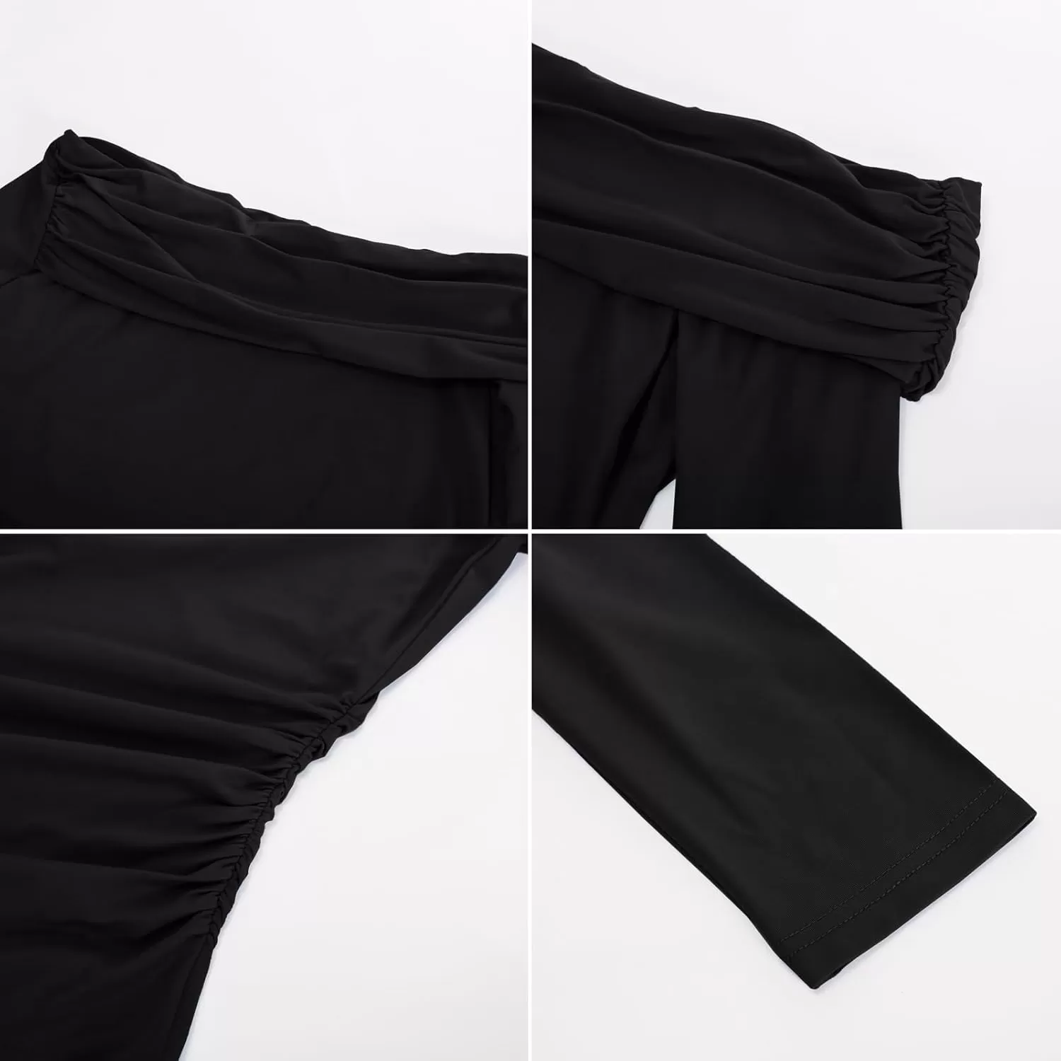 imageGRACE KARIN Women Long Sleeve Off Shoulder Top 2024 Casual Stretchy Shirt Blouses Top Slim Fit Sexy Ruched BlouseBlack