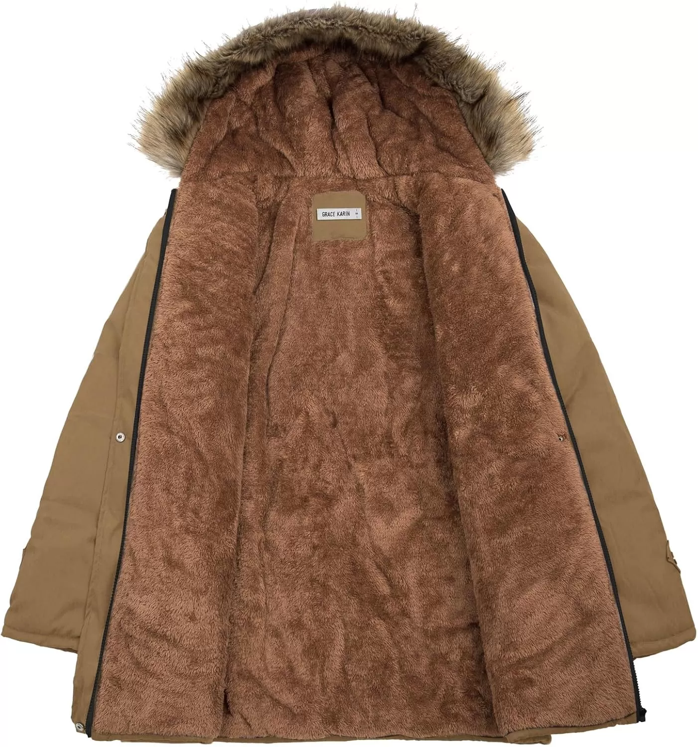 imageGRACE KARIN Womens Winter Coats Fleece Parkas Anoraks Hooded Military Jacket CoatsCamel