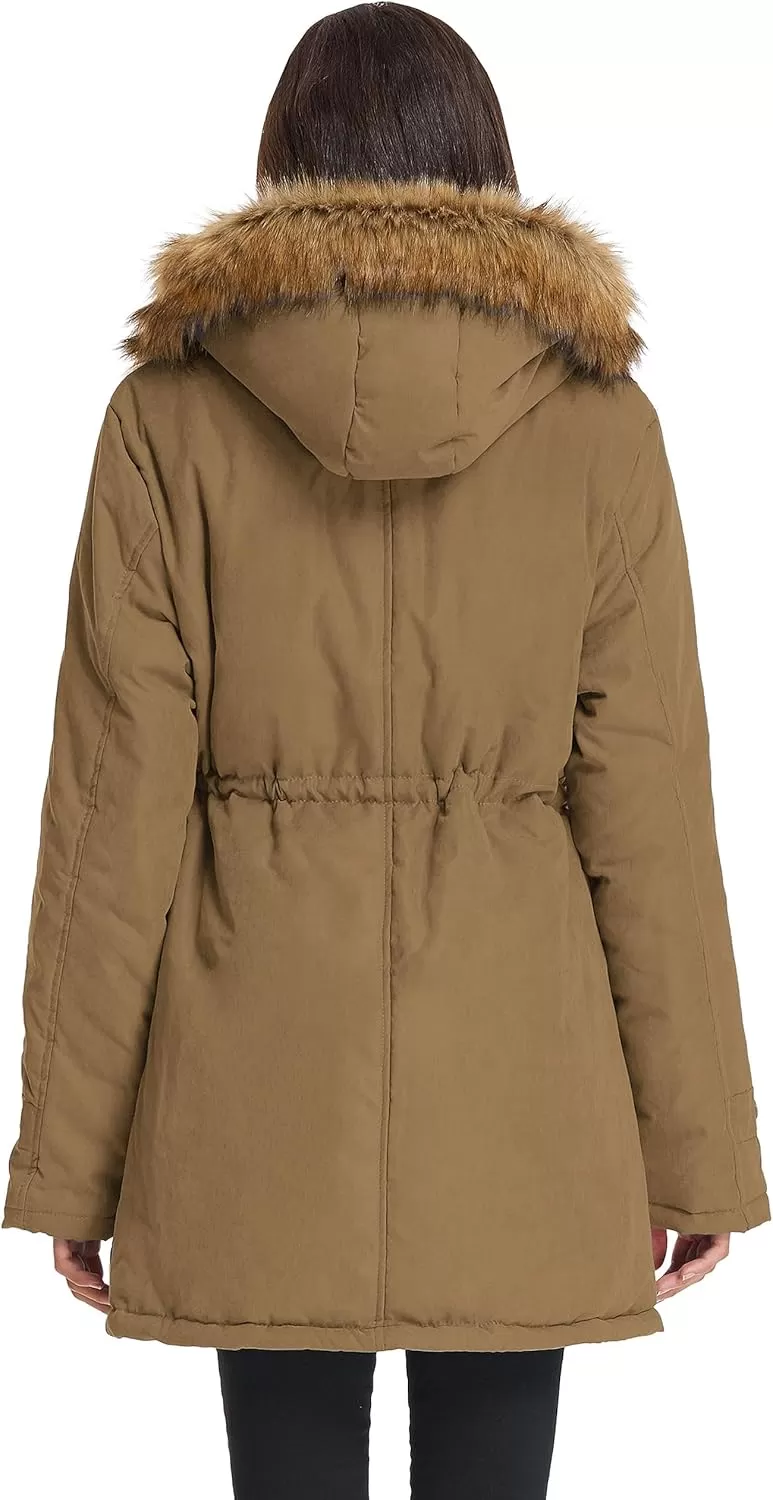 imageGRACE KARIN Womens Winter Coats Fleece Parkas Anoraks Hooded Military Jacket CoatsCamel