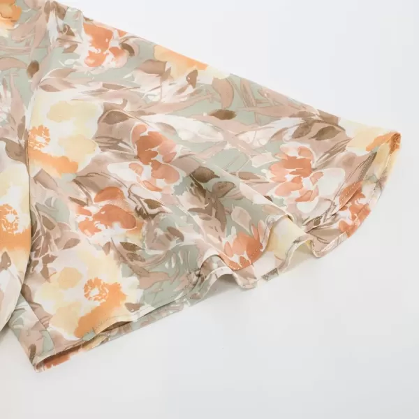 imageGRACE KARIN 2024 Womens Elegant V Neck Floral Peplum Tops Tie Front Short Bell Sleeve Shirts Tops BlouseLight Brown Yellow