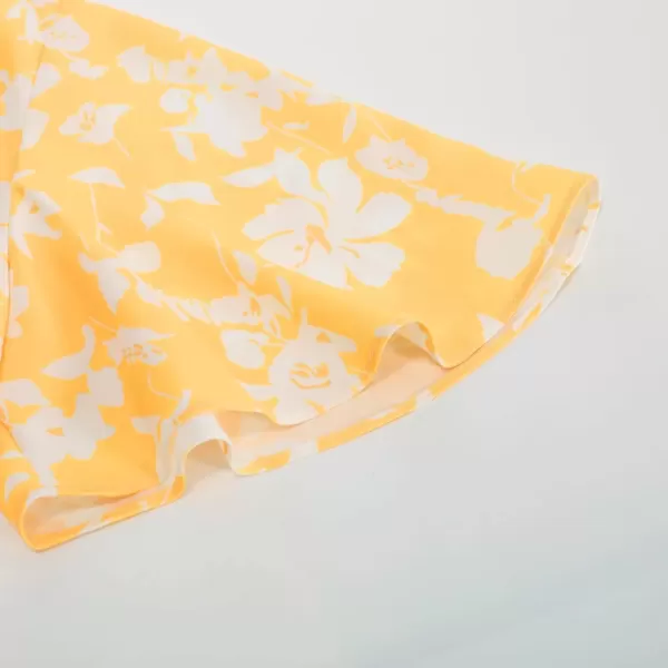 imageGRACE KARIN 2024 Womens Elegant V Neck Floral Peplum Tops Tie Front Short Bell Sleeve Shirts Tops BlouseYellow White