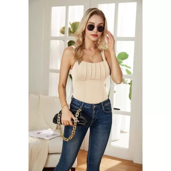 imageGRACE KARIN Bustier Corset Top for Women Sexy Slim Cami Tank Top Black White Summer Sleeveless PartyLight Apricot