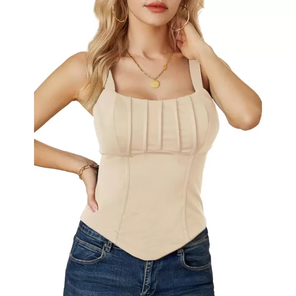 imageGRACE KARIN Bustier Corset Top for Women Sexy Slim Cami Tank Top Black White Summer Sleeveless PartyLight Apricot