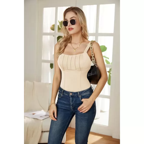 imageGRACE KARIN Bustier Corset Top for Women Sexy Slim Cami Tank Top Black White Summer Sleeveless PartyLight Apricot