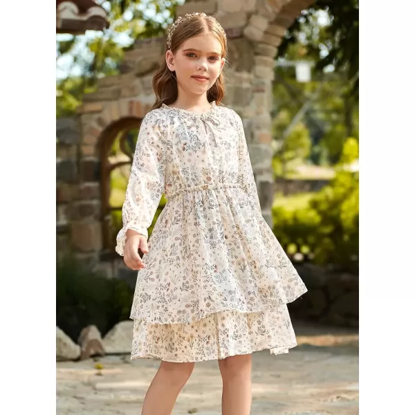 imageGRACE KARIN Girls Fall Long Sleeve Dress Formal Party Holiday Smocked Waist Midi Dresses 512YearsBeige