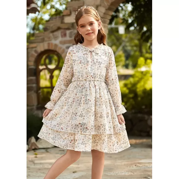 imageGRACE KARIN Girls Fall Long Sleeve Dress Formal Party Holiday Smocked Waist Midi Dresses 512YearsBeige