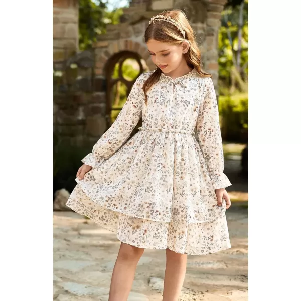 imageGRACE KARIN Girls Fall Long Sleeve Dress Formal Party Holiday Smocked Waist Midi Dresses 512YearsBeige