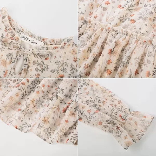 imageGRACE KARIN Girls Fall Long Sleeve Dress Formal Party Holiday Smocked Waist Midi Dresses 512YearsBeige