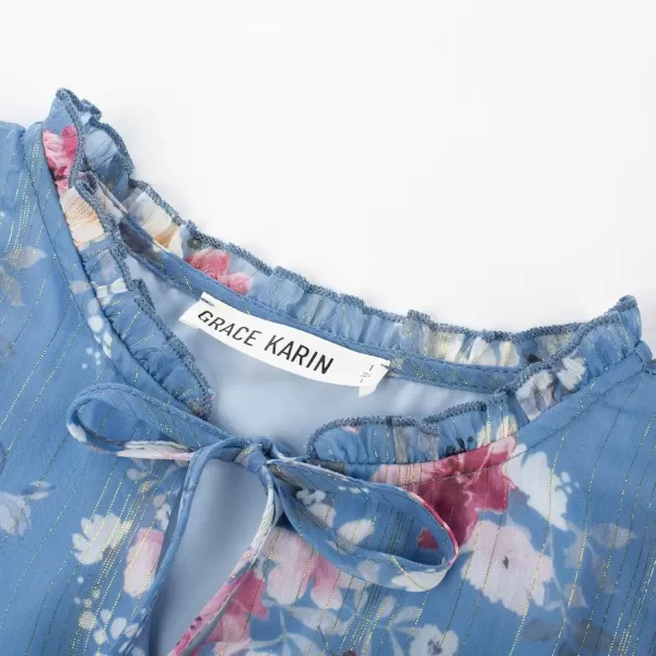 imageGRACE KARIN Girls Fall Long Sleeve Dress Formal Party Holiday Smocked Waist Midi Dresses 512YearsGray Blue