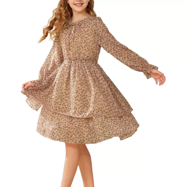 imageGRACE KARIN Girls Fall Long Sleeve Dress Formal Party Holiday Smocked Waist Midi Dresses 512YearsKhaki